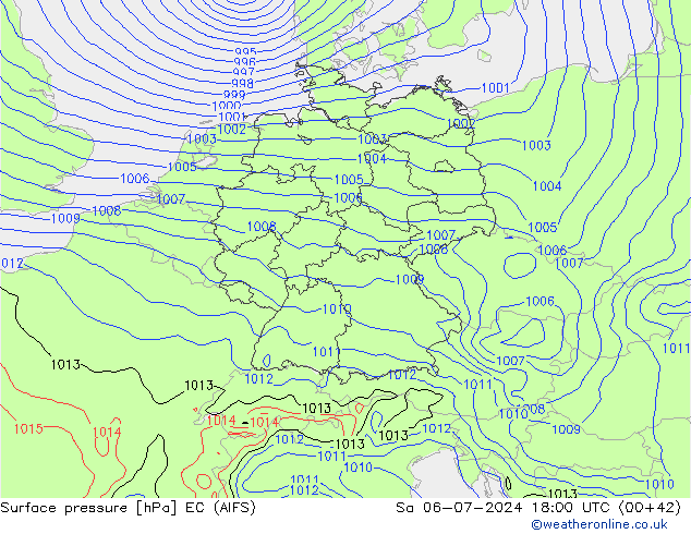 地面气压 EC (AIFS) 星期六 06.07.2024 18 UTC