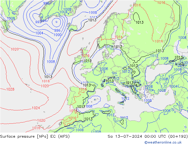 地面气压 EC (AIFS) 星期六 13.07.2024 00 UTC