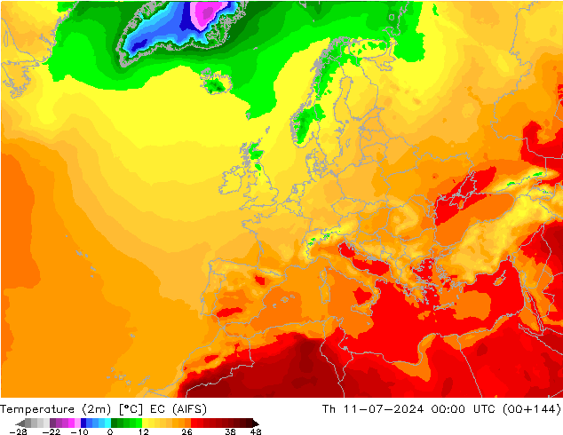 Temperatuurkaart (2m) EC (AIFS) do 11.07.2024 00 UTC