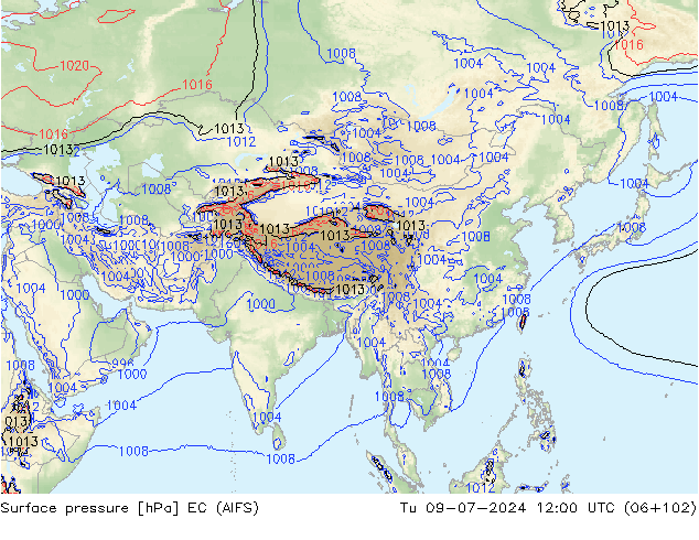 Luchtdruk (Grond) EC (AIFS) di 09.07.2024 12 UTC