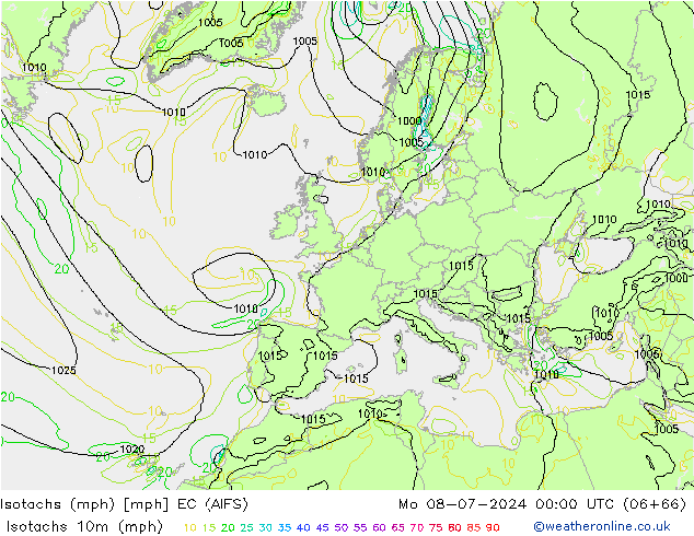 Isotachen (mph) EC (AIFS) ma 08.07.2024 00 UTC