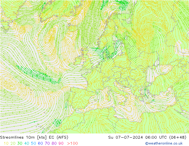 Stroomlijn 10m EC (AIFS) zo 07.07.2024 06 UTC