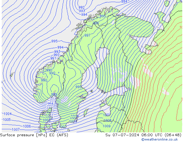 地面气压 EC (AIFS) 星期日 07.07.2024 06 UTC