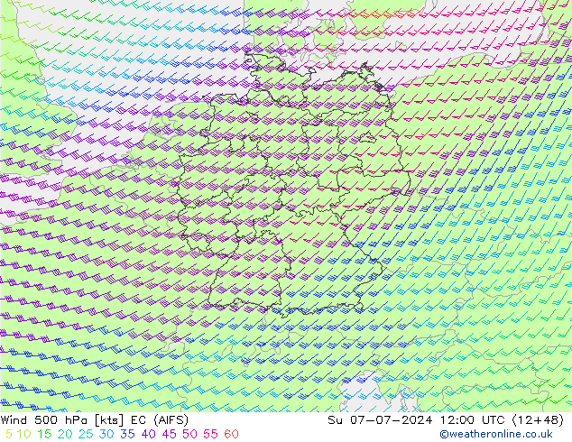 Wind 500 hPa EC (AIFS) zo 07.07.2024 12 UTC