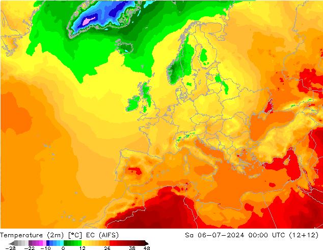 Temperatuurkaart (2m) EC (AIFS) za 06.07.2024 00 UTC