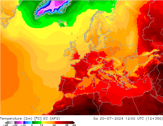 Temperatuurkaart (2m) EC (AIFS) za 20.07.2024 12 UTC