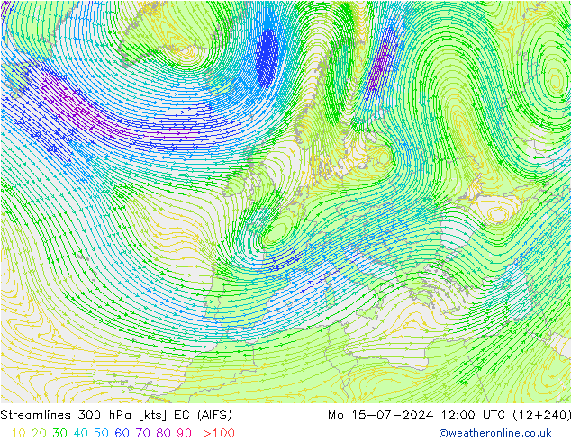 风 300 hPa EC (AIFS) 星期一 15.07.2024 12 UTC