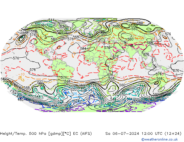 Height/Temp. 500 hPa EC (AIFS) 星期六 06.07.2024 12 UTC