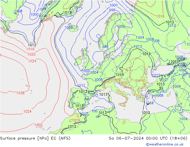 地面气压 EC (AIFS) 星期六 06.07.2024 00 UTC