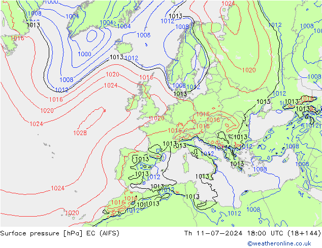 地面气压 EC (AIFS) 星期四 11.07.2024 18 UTC