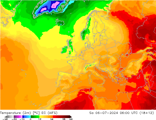 温度图 EC (AIFS) 星期六 06.07.2024 06 UTC