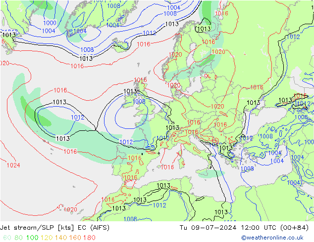 高速氣流/地面气压 EC (AIFS) 星期二 09.07.2024 12 UTC