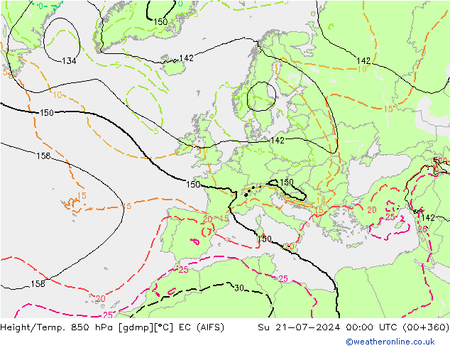 Hoogte/Temp. 850 hPa EC (AIFS) zo 21.07.2024 00 UTC