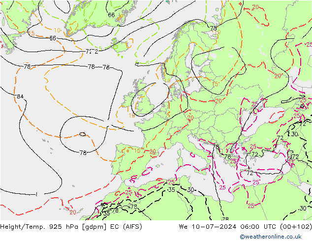 Hoogte/Temp. 925 hPa EC (AIFS) wo 10.07.2024 06 UTC