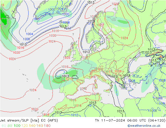 高速氣流/地面气压 EC (AIFS) 星期四 11.07.2024 06 UTC