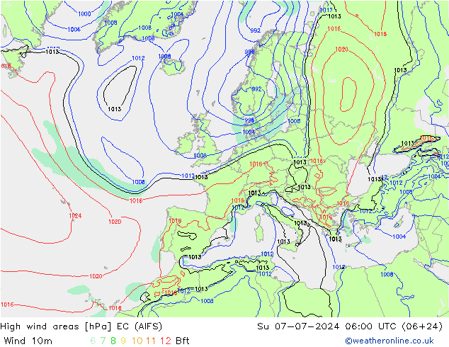 Windvelden EC (AIFS) zo 07.07.2024 06 UTC