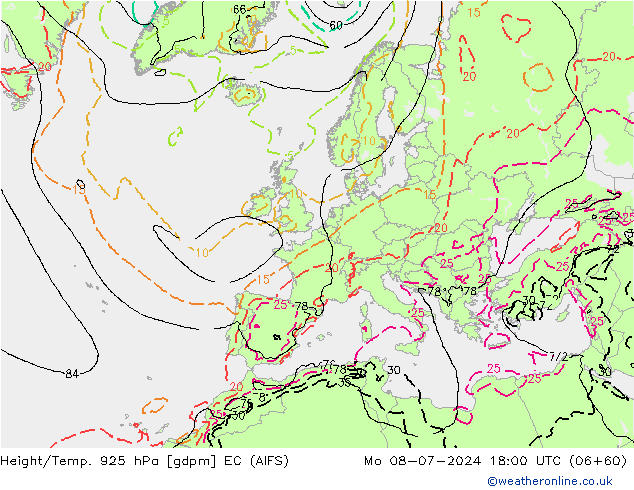 Hoogte/Temp. 925 hPa EC (AIFS) ma 08.07.2024 18 UTC