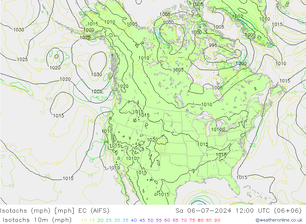 Isotachen (mph) EC (AIFS) za 06.07.2024 12 UTC