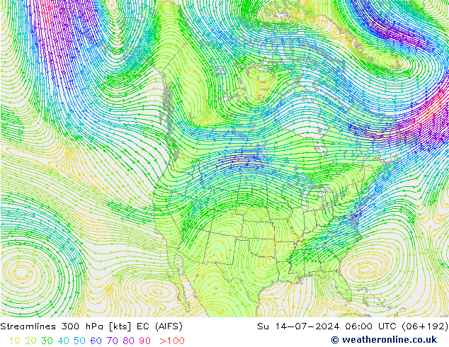 风 300 hPa EC (AIFS) 星期日 14.07.2024 06 UTC