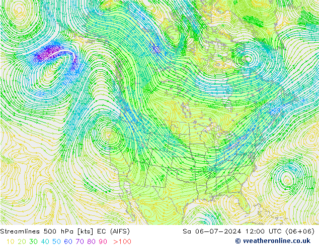 Stroomlijn 500 hPa EC (AIFS) za 06.07.2024 12 UTC