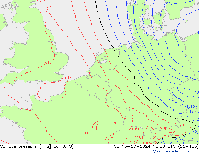 地面气压 EC (AIFS) 星期六 13.07.2024 18 UTC