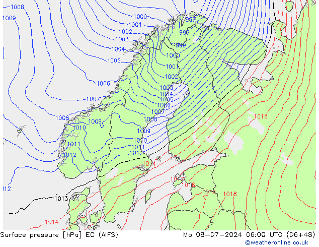 地面气压 EC (AIFS) 星期一 08.07.2024 06 UTC