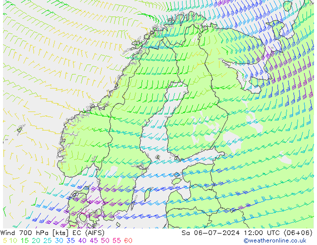 Wind 700 hPa EC (AIFS) za 06.07.2024 12 UTC