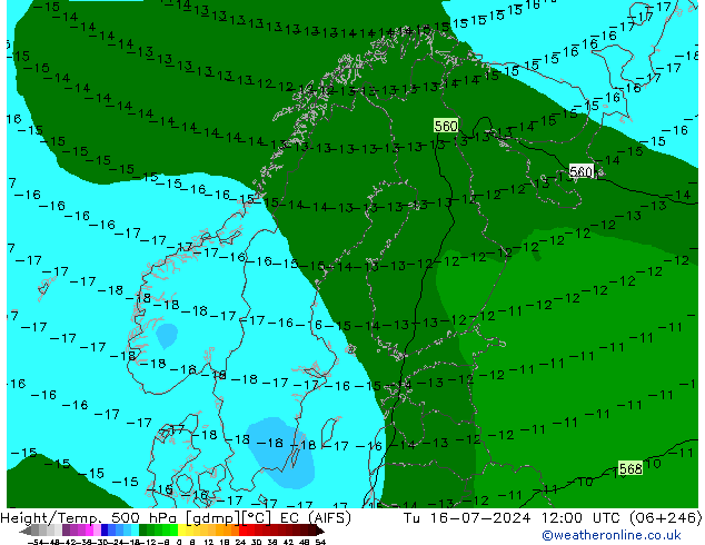 Hoogte/Temp. 500 hPa EC (AIFS) di 16.07.2024 12 UTC