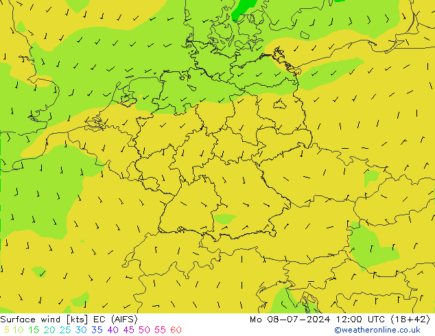 风 10 米 EC (AIFS) 星期一 08.07.2024 12 UTC