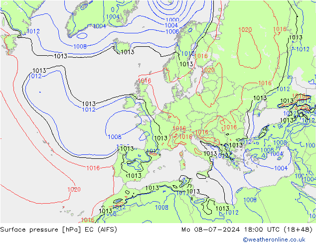 地面气压 EC (AIFS) 星期一 08.07.2024 18 UTC