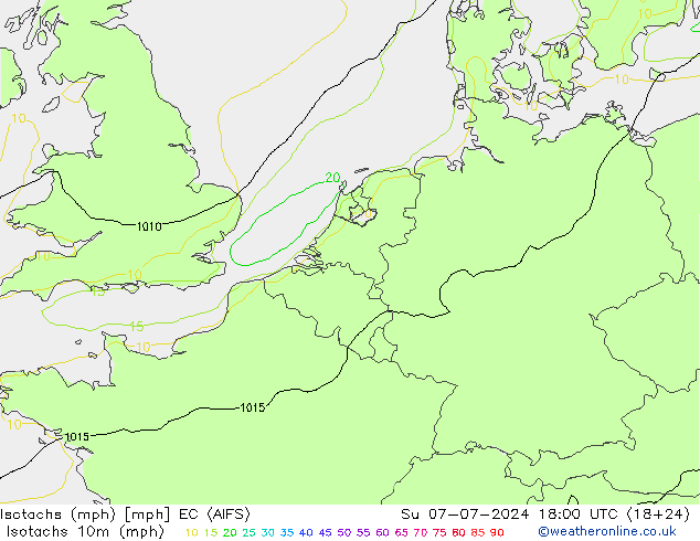 Isotachen (mph) EC (AIFS) zo 07.07.2024 18 UTC