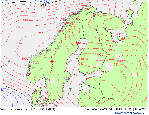 地面气压 EC (AIFS) 星期二 09.07.2024 18 UTC