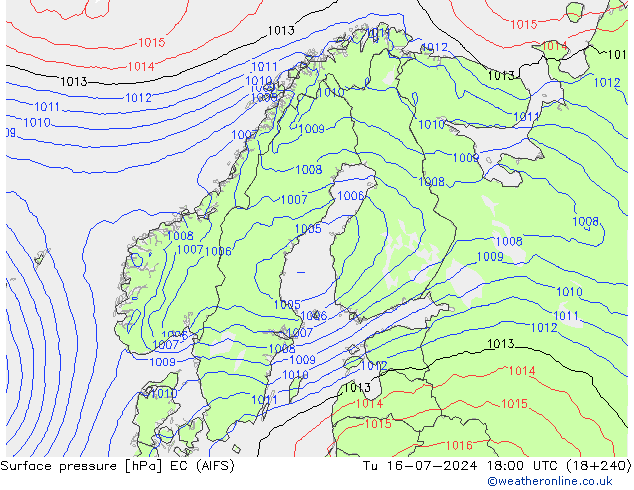 地面气压 EC (AIFS) 星期二 16.07.2024 18 UTC