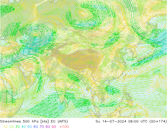 Stroomlijn 500 hPa EC (AIFS) zo 14.07.2024 06 UTC