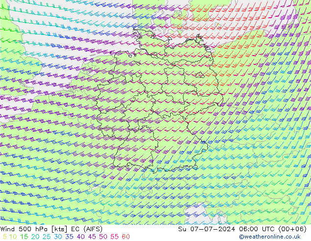 风 500 hPa EC (AIFS) 星期日 07.07.2024 06 UTC