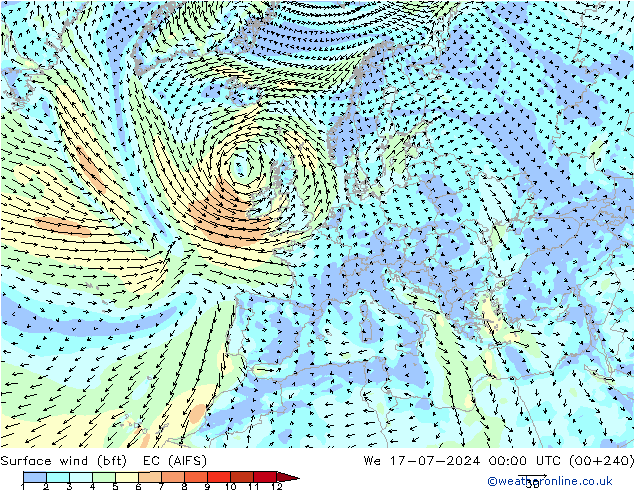 Wind 10 m (bft) EC (AIFS) wo 17.07.2024 00 UTC