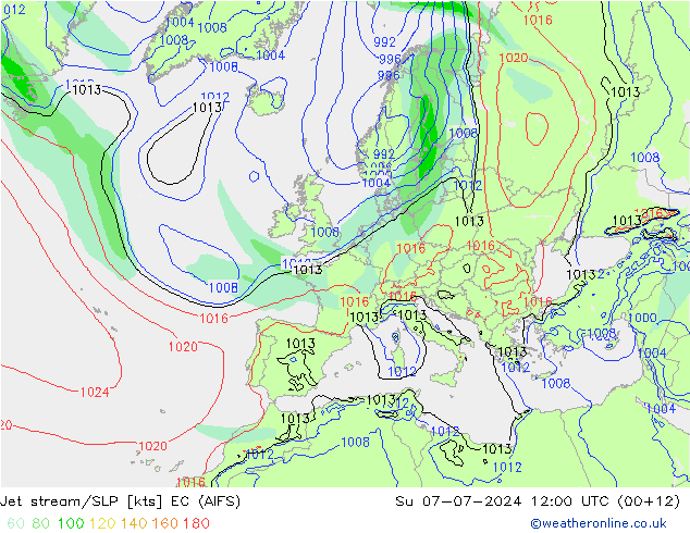 高速氣流/地面气压 EC (AIFS) 星期日 07.07.2024 12 UTC
