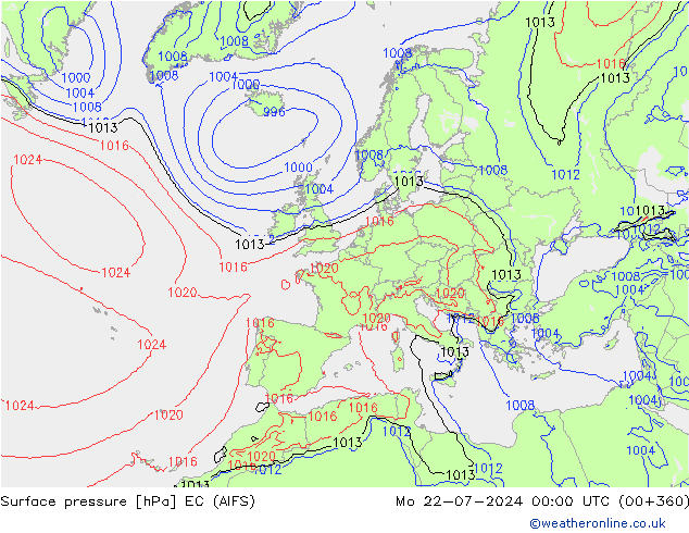 地面气压 EC (AIFS) 星期一 22.07.2024 00 UTC