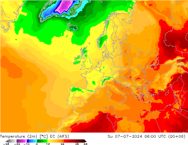 Temperatuurkaart (2m) EC (AIFS) zo 07.07.2024 06 UTC