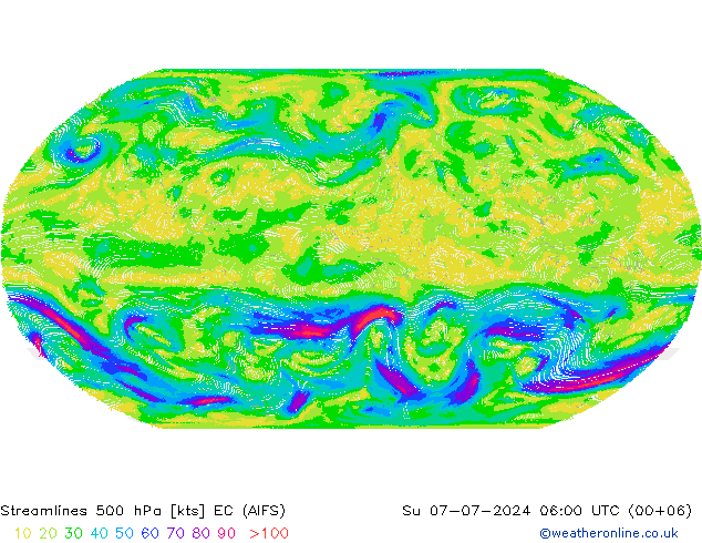 风 500 hPa EC (AIFS) 星期日 07.07.2024 06 UTC