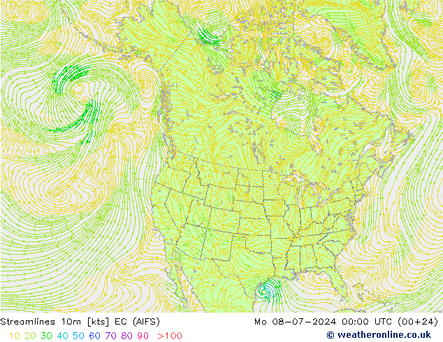 风 10m EC (AIFS) 星期一 08.07.2024 00 UTC