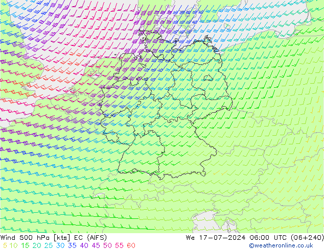 风 500 hPa EC (AIFS) 星期三 17.07.2024 06 UTC