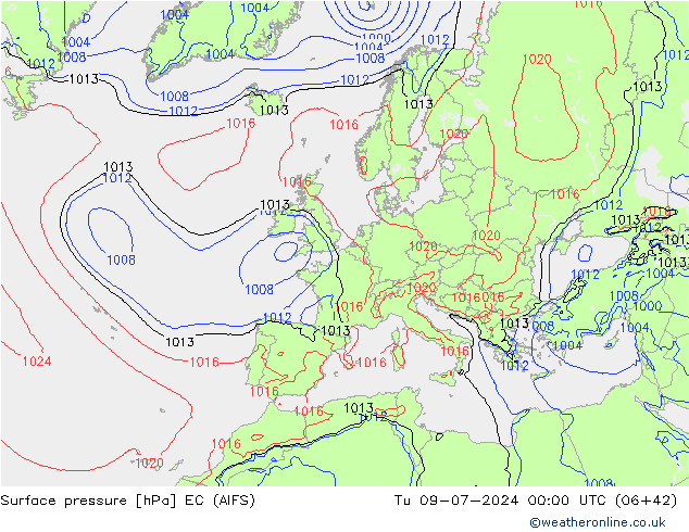 地面气压 EC (AIFS) 星期二 09.07.2024 00 UTC