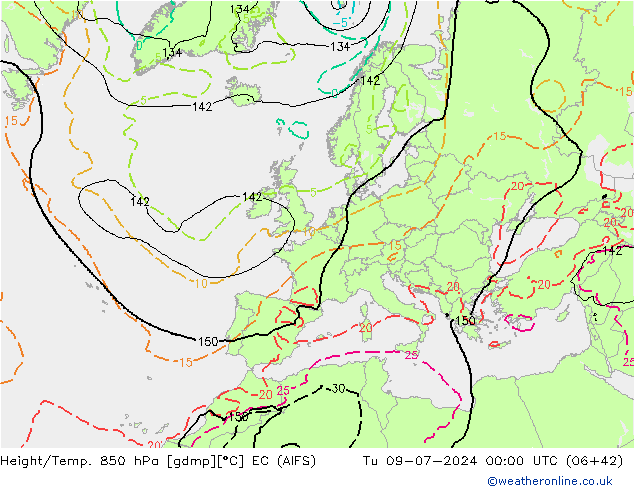 Hoogte/Temp. 850 hPa EC (AIFS) di 09.07.2024 00 UTC