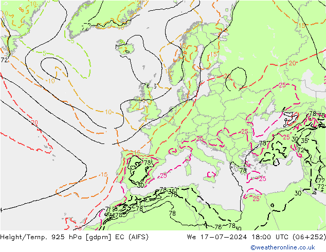 Height/Temp. 925 hPa EC (AIFS) 星期三 17.07.2024 18 UTC