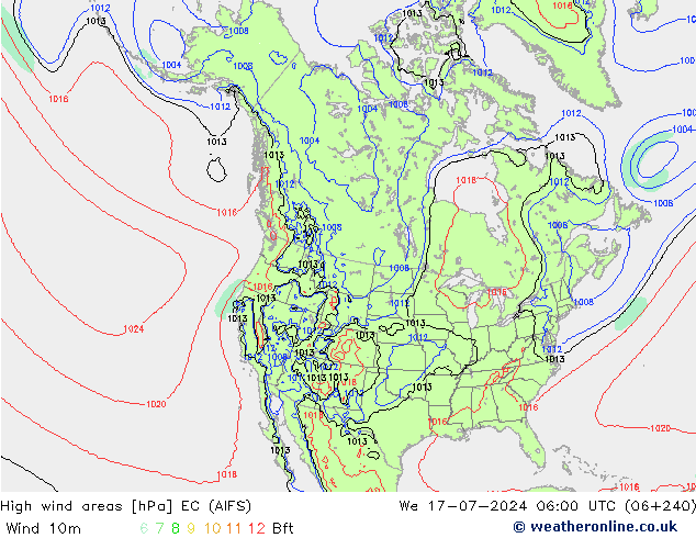 High wind areas EC (AIFS) 星期三 17.07.2024 06 UTC