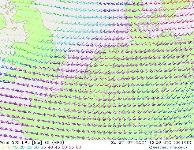 Wind 500 hPa EC (AIFS) zo 07.07.2024 12 UTC