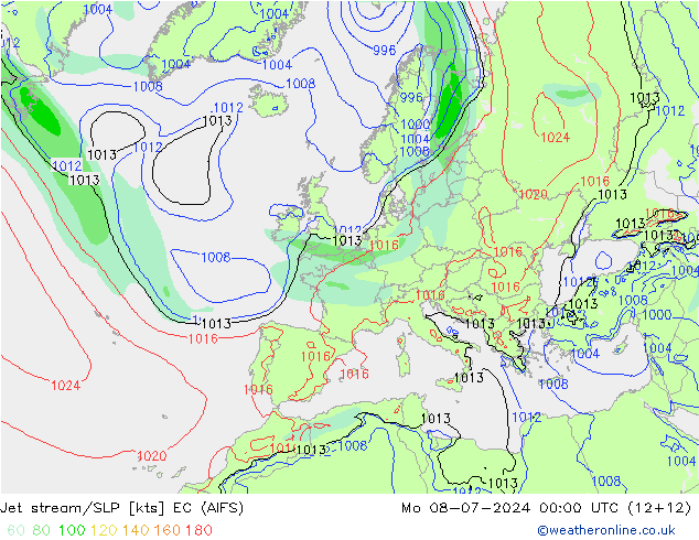 高速氣流/地面气压 EC (AIFS) 星期一 08.07.2024 00 UTC