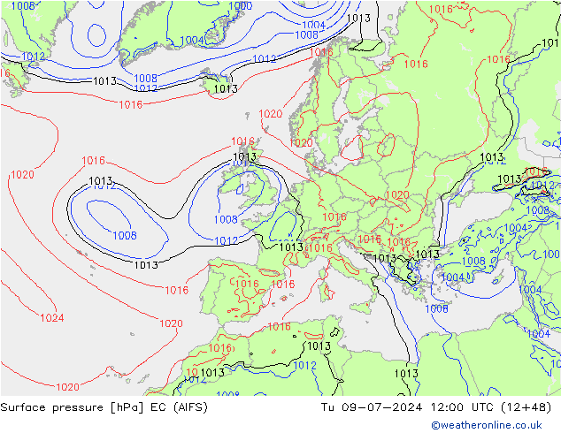 地面气压 EC (AIFS) 星期二 09.07.2024 12 UTC