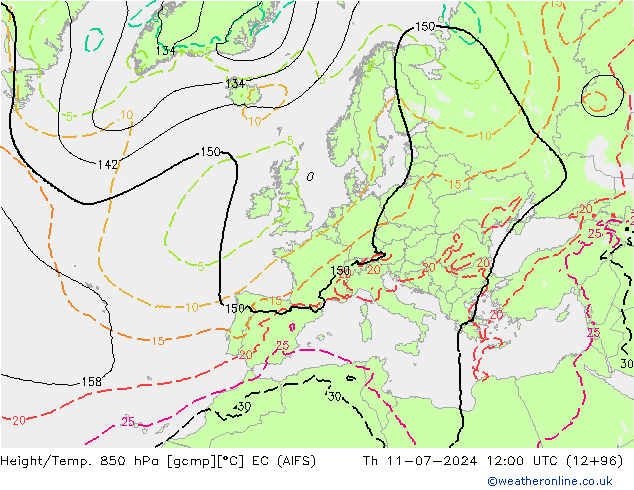 Hoogte/Temp. 850 hPa EC (AIFS) do 11.07.2024 12 UTC